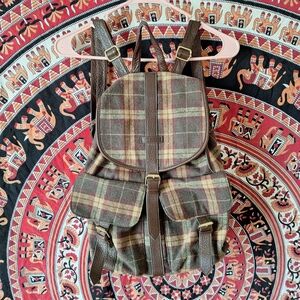 Retro Brown Plaid Cinch Closure Backpack Large